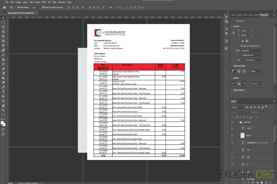 Relevé bancaire de la CCEI Bank Bénin de Guinée équatoriale, modèle facile à remplir au format de fichier .xls et .pdf template